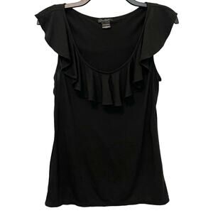 Natori Ruffle Tank Top Black Womens Small